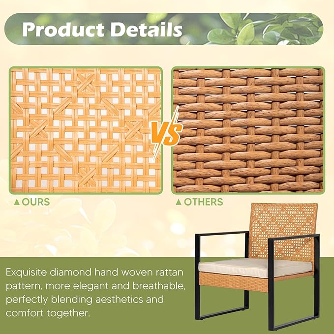 PROHIKER 4 Pieces Patio Furniture Set, Outdoor Wicker Patio Conversation Sets with Cushion and Glass Table, Front Porch Furniture Sets for Yard Pool Backyard Garden