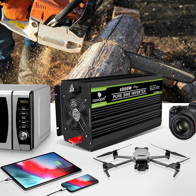 NOVOPAL 4000 Watt Pure Sine Wave Power Inverter DC 24V to AC 110V 120V Rv Inverters with 4 AC Outlets,High Power Terminal-16 ft Remote Control, LCD Display for Truck, Hurricane, Home
