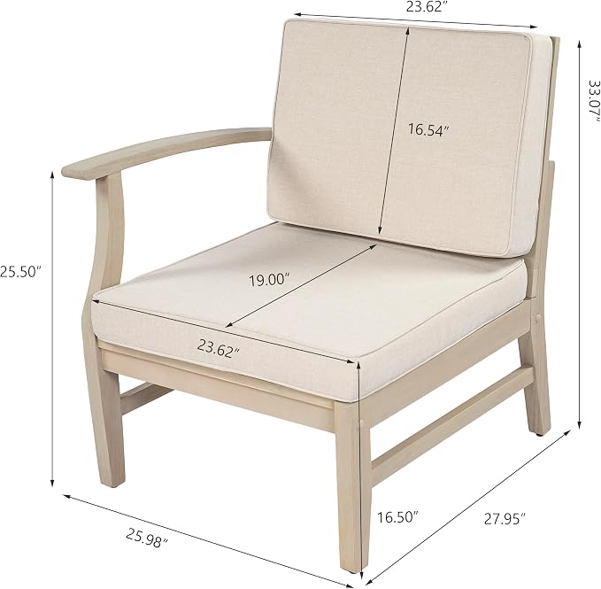 Christopher Knight Home Hugo Acacia Wood Outdoor Patio Furniture Set for 5, V-Shape Patio Sectional Sofa Set with Cushions and Slat Coffee Table, Modern Patio Conversation Set, Light White+Sand