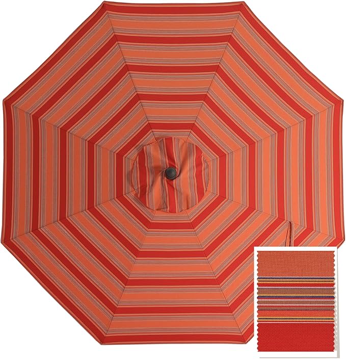 MASTERCANOPY 5-Year-Non-Fading Olefin 9FT Patio Umbrella Replacement Canopy for 8 Ribs- Red & Orange Multi-Stripes Canopy Only
