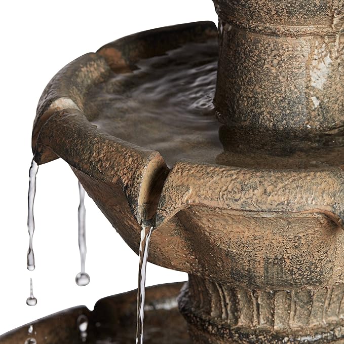 Louvre 44" High Large Italian Outdoor Decor Gray Faux Stone Floor Fountain with Light LED Waterfall 3-Tier Standing Basin Water Feature for Outside Garden Patio Yard Backyard Porch - John Timberland
