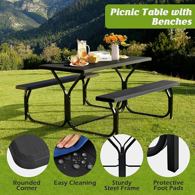 Outdoor Picnic Table, Black