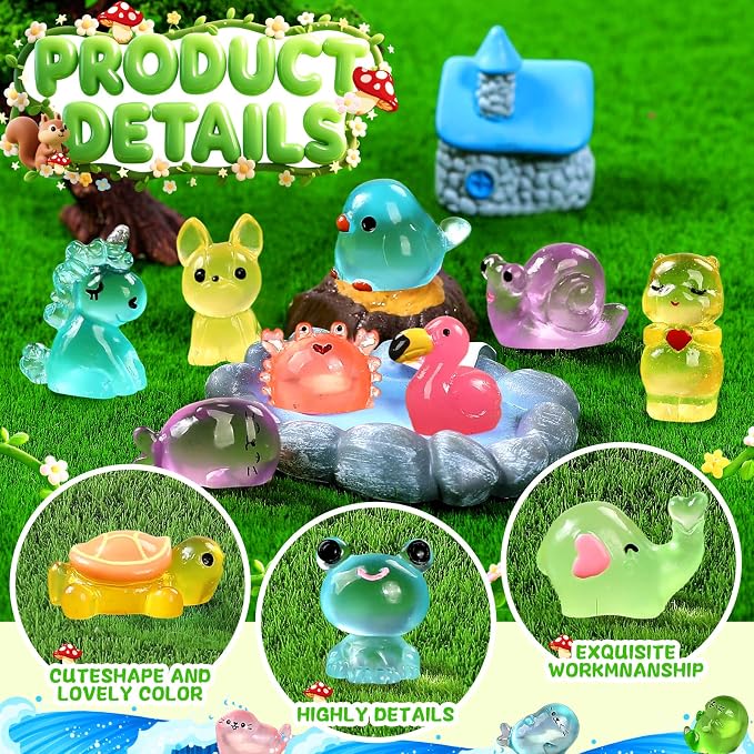 160PCS Luminous Mini Resin Animals 96 Styles Variety Mini Resin Figures | Mini animal figurines bulk, waterproof, fade-resistant for fairy garden, landscape accessories, hide crafts, aquarium decor
