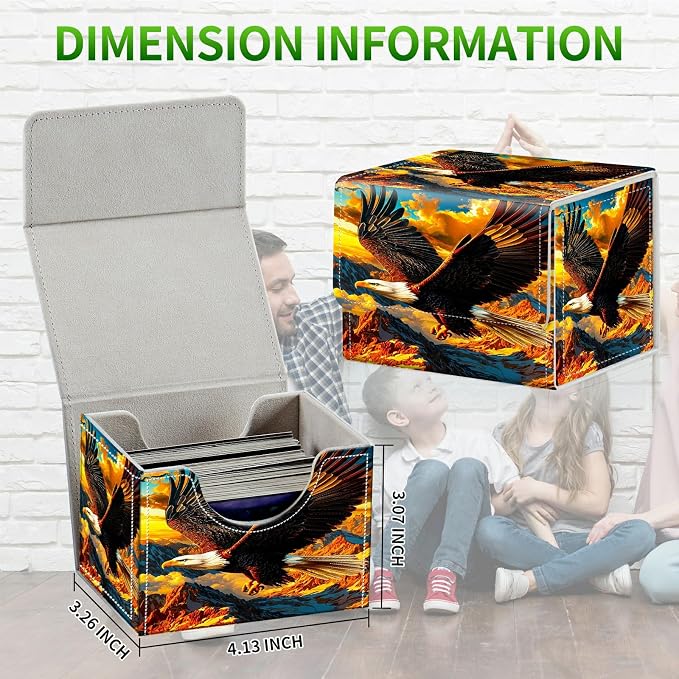 Card Deck Box for MTG, Cards Storage Box Fits 120+ Sleeved, Leather Small Size Strong Magnetic Closing Card Case for Board Games Magic TCG CCG Baseball Collection, Mountain Eagle