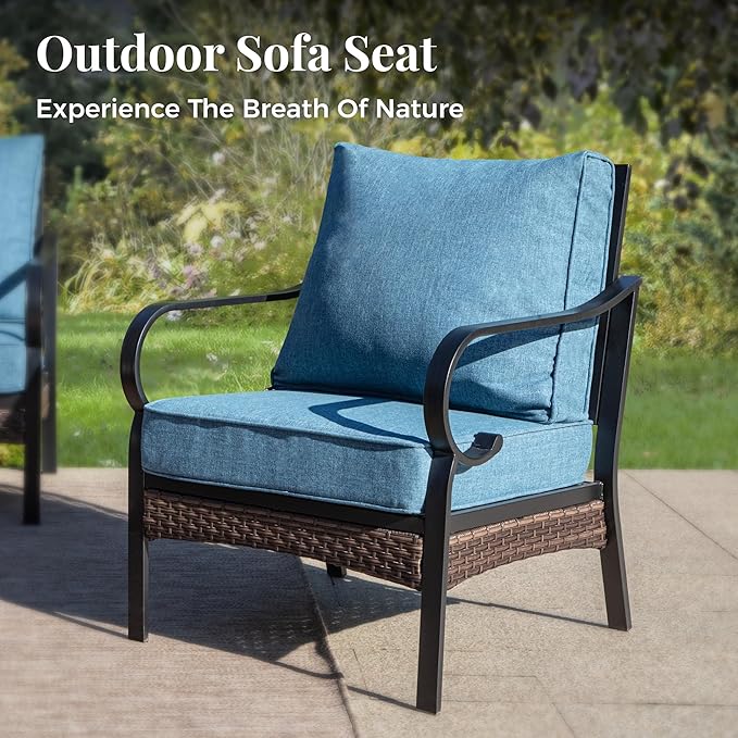 Patio Furniture Set with Fire Pit Table, Metal Outdoor Conversation Set with 5.75'' Extra Thick Cushion, 2 Leg Chairs, Loveseat Sofa, 3-Seat Sofa and Gas Fire Pit Table, Navy Blue