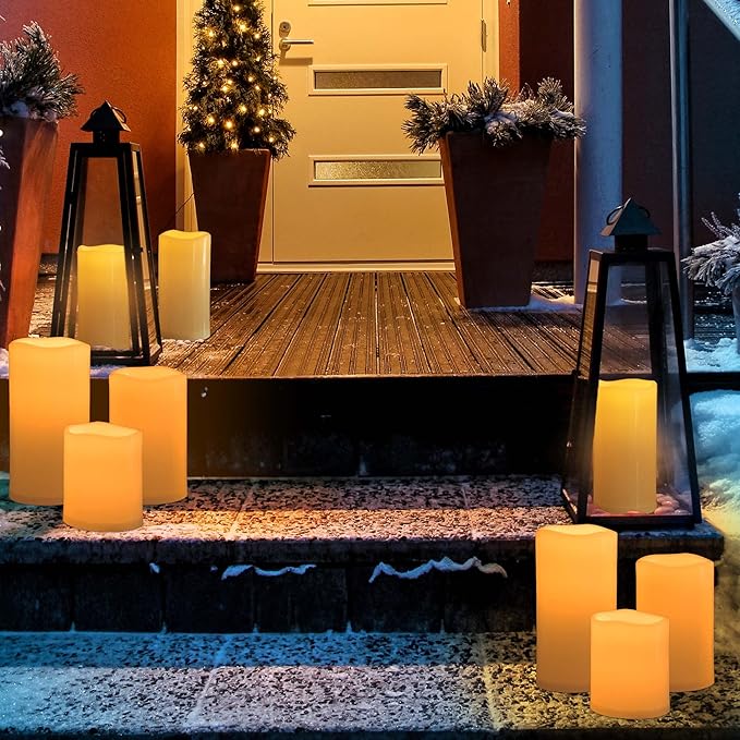 12" x 5" Waterproof Extra Large Outdoor Flameless Candles Battery Operated LED Flickering Pillar Candles with Remote for Indoor Outdoor Lanterns, Long Lasting, Ivory White Large, Set of 2