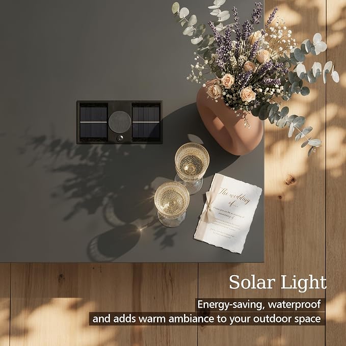 CAODOC 27" Square Outdoor Coffee Table with Umbrella Hole & Solar Light, Rust-Proof Metal Patio Table, Small Minimalist Low Accent Table for Living Room, Balcony, Deck, Backyard, Black