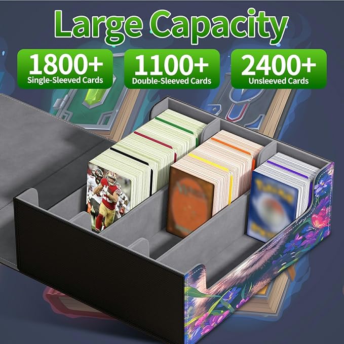 Large Card Deck Box for MTG, Fits 1200+ Sleeved Cards, PU Leather Storage Case with Strong Magnetic Closure, Multiple Colors Available for TCG CCG Baseball Card Collections, Butterfly Panda