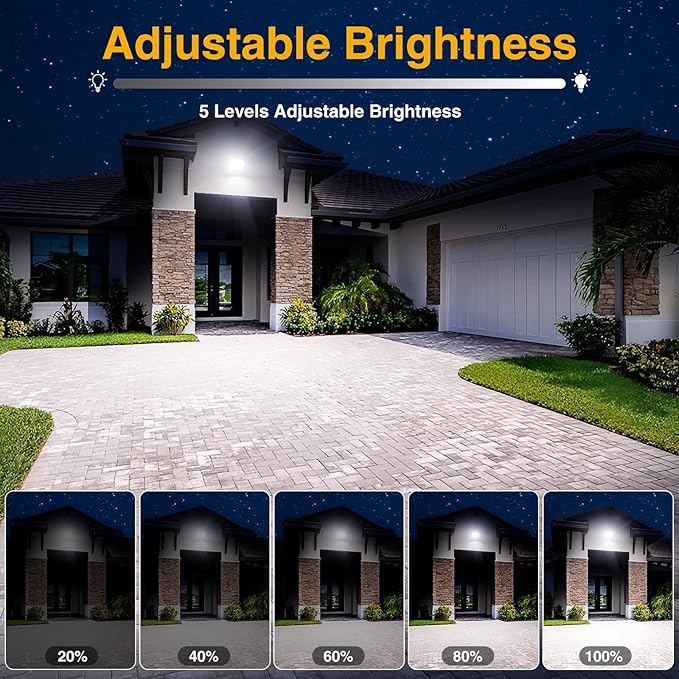 Onforu 100W Dusk to Dawn LED Outdoor Flood Light with Timer, 9000LM Adjustable Brightness Work Light, IP66 Waterproof Security Light with Plug for Yard 2 Pack