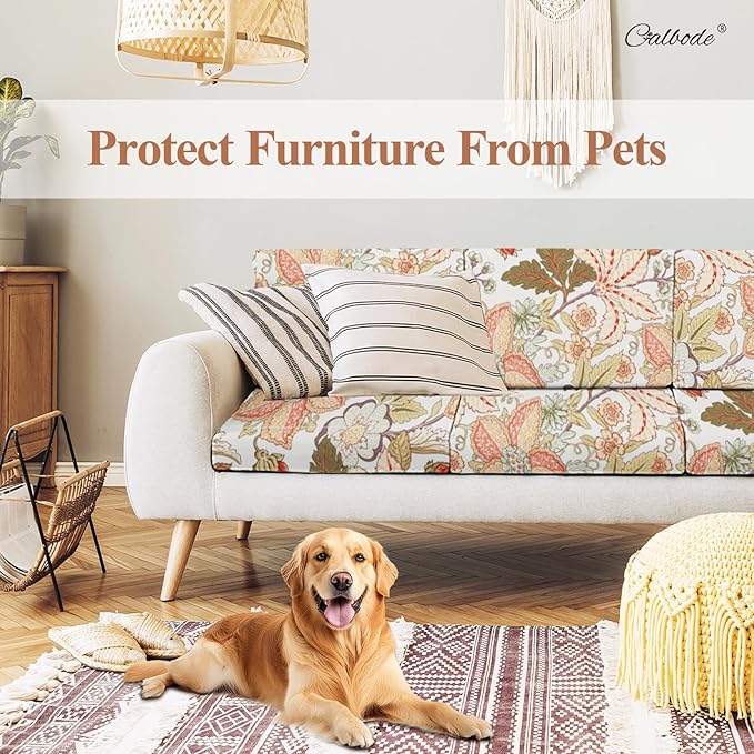 CALBODE 12Pcs High Elastic Digitally Printed Sofa Seat Cushion Cover, Soft & Comfortable Reusable Floral Print Stretch Couch Cushion Slipcover for Outdoor Furniture Protector Replacement(Cover Only