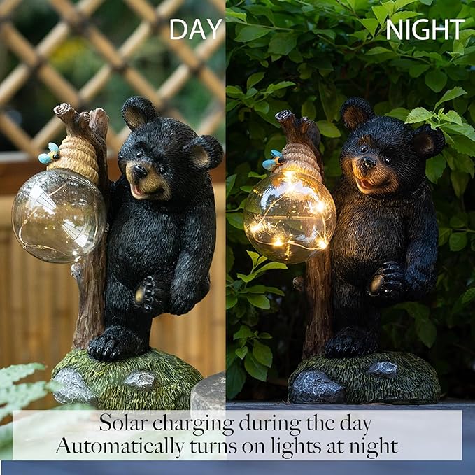 Suyorpe Garden Statues Bear Decor Light,Solar Bear Statue Ourdoor Statue,Animal Garden Decor,Funny Figurine Decor,Outdoor Decor for Patio,Porch,Balcony,Yard,Lawn