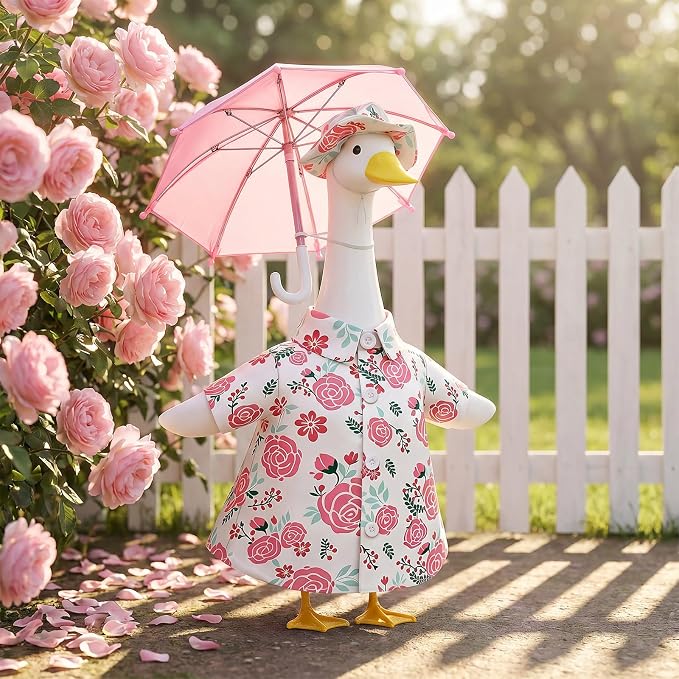 3 Pcs Set Raincoat Goose Outfits Costume, Summer Lawn Porch Goose Outfit | Goose Clothes with Umbrella & Hat for Outdoor Patio Garden Yard Decorations