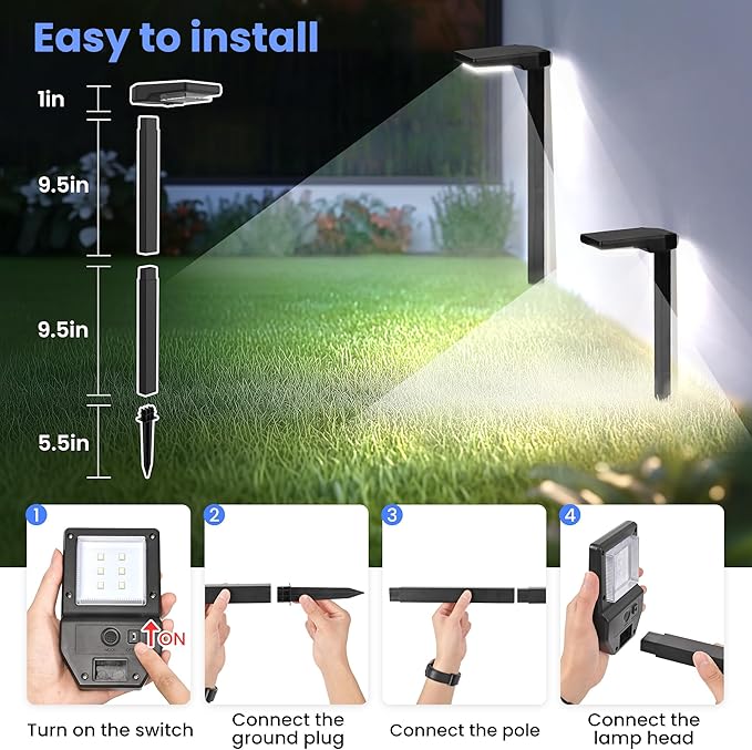 AUDERWIN 6 Pack Color Changing & Sync Smart Solar Pathway Lights, Solar Lights Outdoor Waterproof, 9 Modes (Warm White/Cool White/RGB) Landscape Lighting for Driveway, Walkway, Garden, Yard, Patio