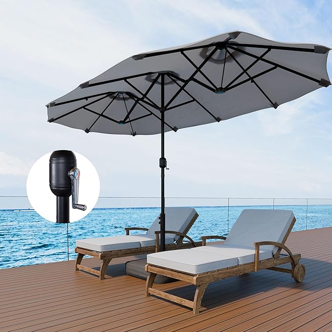 Shintenchi 13FT Large Patio Umbrella with Base Included, Outdoor Double-Sided Rectangular Shade with Crank Handle for Poolside Lawn, Deck & Garden, Gray