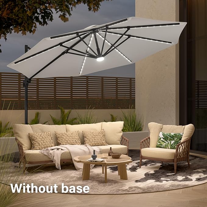 FLAME&SHADE 11 ft Cantilever Offset Patio Umbrella, Large Heavy Duty Outdoor Patio Umbrella Aluminum 360° Rotation Round Outdoor Umbrella for Deck,Pool,Backyard