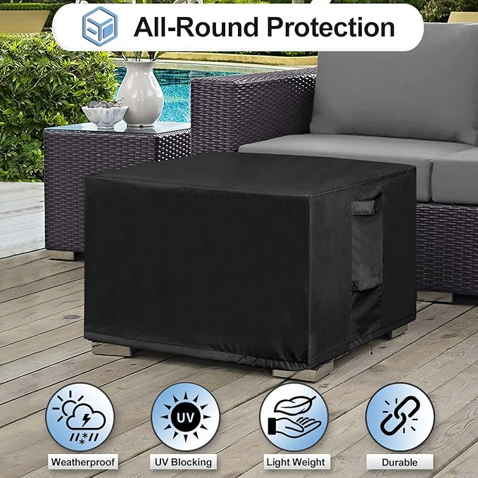 OutdoorLines Outdoor Waterproof Patio Ottoman Covers - Rectangle UV-Proof Patio Side Table Cover Windproof Heavy-Duty Furniture Covering Protector 28L x 22W x 17H Inch, Black