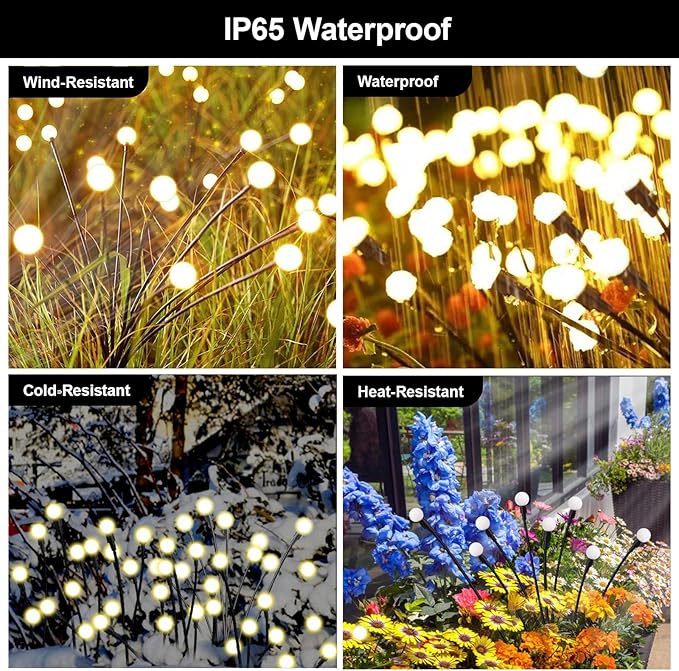 Solar Firefly Lights Outdoor, 8 Modes 800mAh Swaying Flashing Firefly Garden Lights Solar Powered Waterproof for Outside Yard Patio Pathway Lawn Christmas Garden Decor Warm White (6 Pack)
