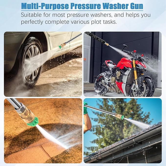 Pressure Washer Gun Kit with 2 Pressure Washer Wands, 5 Nozzle Tips, Swivel 3/8" Plug & M22 Fitting, 38 Inch, 4000 PSI