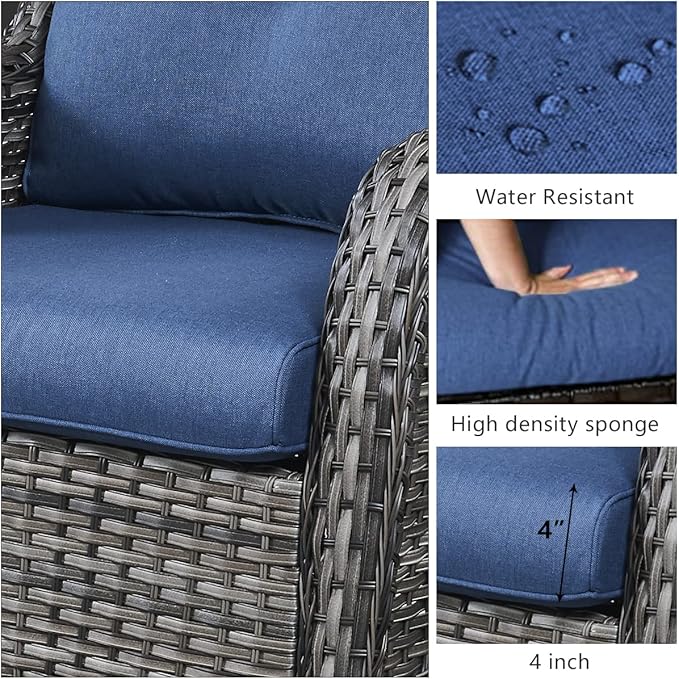 HUMMUH Outdoor Furniture Patio Furniture Set 7 Pieces Wicker Outdoor Sectional Sofa with Swivel Rocking Chairs,Patio Ottomans,Coffee Side Table