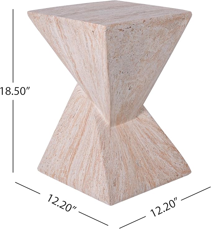 Christopher Knight Home 18.5 Inch Modern Outdoor Faux Concrete Side Table, Patio End Table with Sculptural Fluted Geometric Design, Accent Table for Garden Balcony Poolside