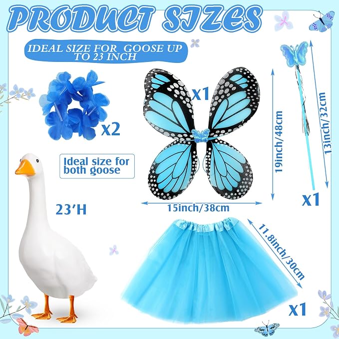 5pcs Butterfly Porch Goose Outfit Costume Tutu Skirt Butterfly Wing Wand Flower Crown for 17‘' 23‘' Cement Goose