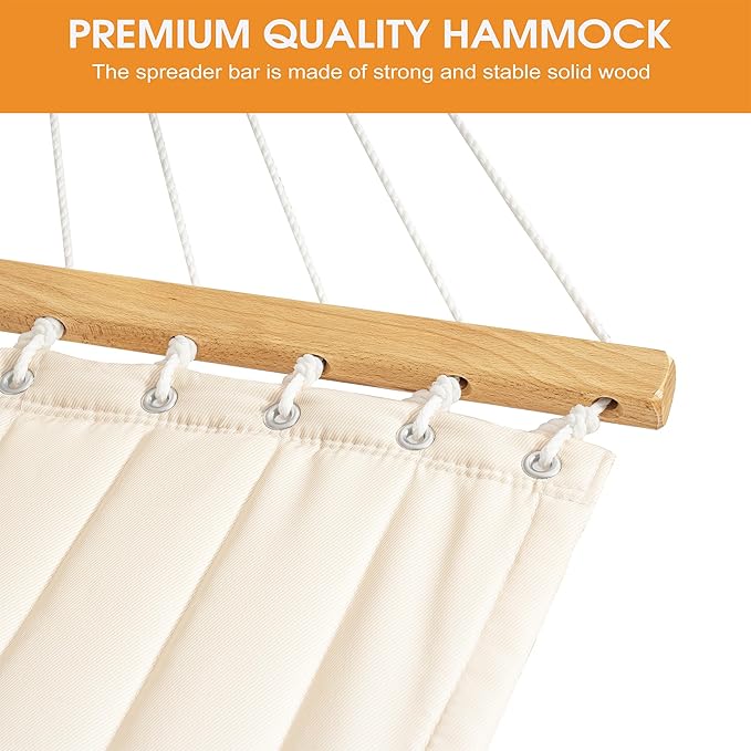 Lazy Daze Hammocks 12 FT 2 Person Double Quilted Hammock with Curved Steel Heavy Duty Stand and Pillow for Outside, Backyard, Patio, 450 Lbs Capacity, Cream