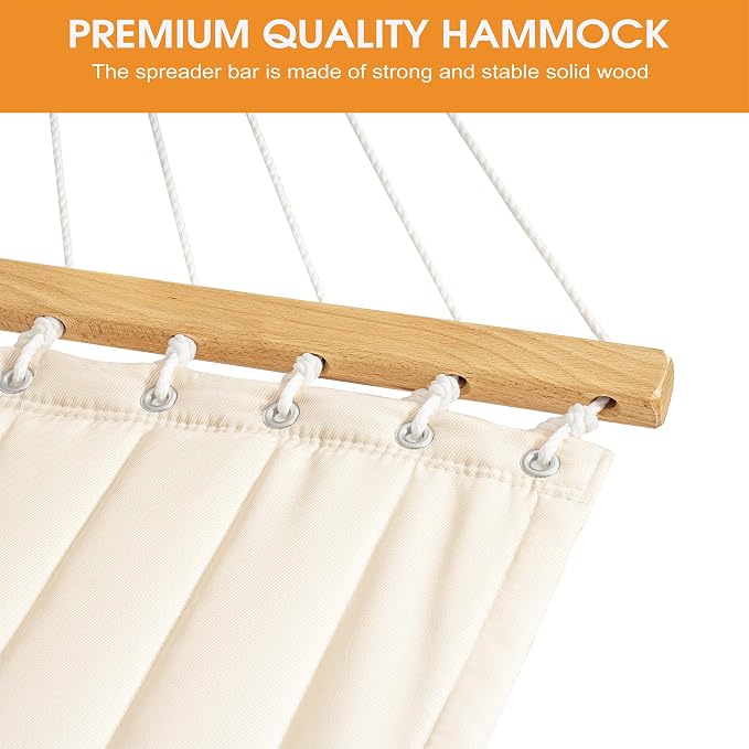 Lazy Daze Hammocks 12 FT 2 Person Double Quilted Hammock with Curved Steel Heavy Duty Stand and Pillow for Outside, Backyard, Patio, 450 Lbs Capacity, Cream