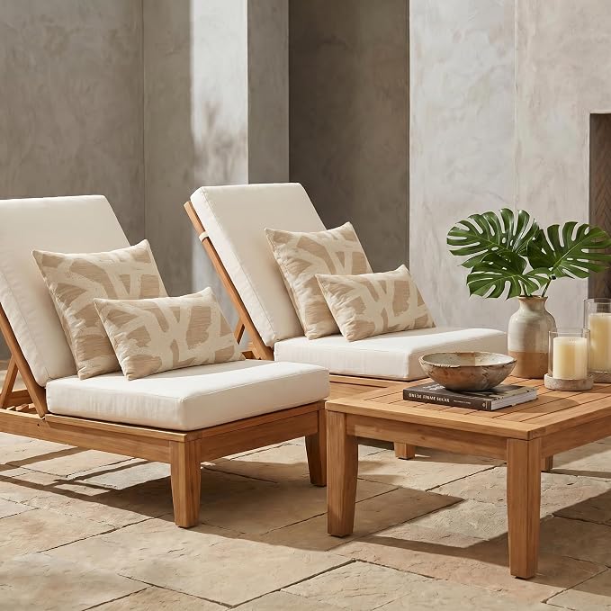 RSH DECOR: Sunbrella Lumbar & Square Pillows Set of 4 | 20" x 12" & 17" x 17" | Water and Fade-Resistant Performance Fabric | Outdoor Throw Pillows for Patio Furniture | Made in USA (Draft Parchment)