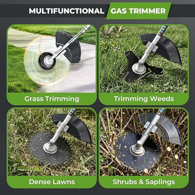 6-IN-1 Multi-Functional Weed Wacker Gas Powered, 52CC 2-Stroke Backpack Gas Powered Weed Eater String Trimmer, Pole Saw, Hedge Trimmer, Brush Cutter Blade, Safety Lock&Shoulder Strap for Lawn Trimming