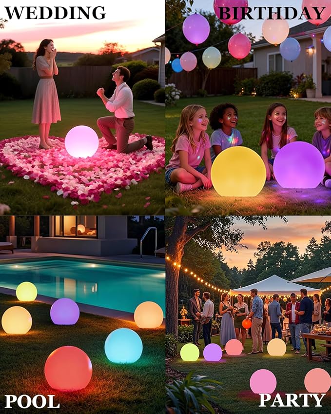 shumi 8-inch Solar Globe Lights Outdoor Waterproof, LED Solar Ball Light Outdoor 16 RGB Colors 4 Modes with Remote Control, Solar Shpere Lamp Orb Light for Outside Garden Yard Bar Party Pool