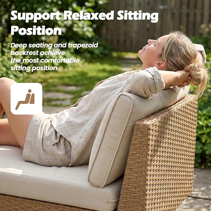 Vikiullf 8 Pieces Patio Conversation Set, Wicker Patio Furniture Set, Outdoor Sectional Sofa with Coffee Table, for Backyard Poolside Deck Patio, 4" Cushions & Modern Design