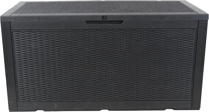 Sunnydaze Outdoor Deck Box - Lockable Package Delivery Box - Weather-Resistant Outdoor Storage Bin - 100-Gallon Faux Resin - Phantom Gray