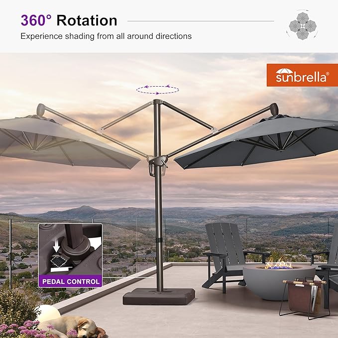 PURPLE LEAF 10' X 10' Cantilever Patio Umbrella with 360-degree Rotation Aluminum Round Outdoor Offset Hanging Umbrella for Patio Pool, Deep Grey