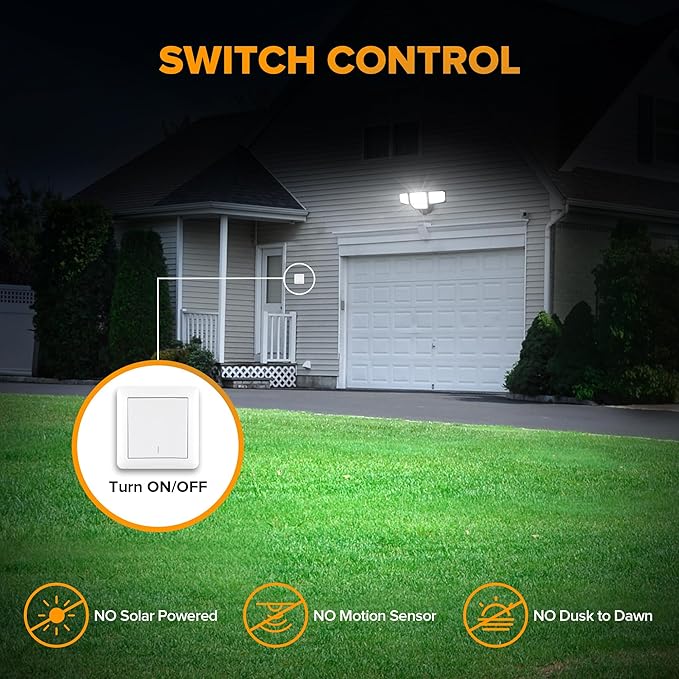 LUTEC 80W 9000LM Flood Lights Outdoor, Hardwired Switch Controlled LED Security Lights with 4 Heads, IP65 Waterproof, 5000K Daylight for Garage, Yard, Patio (Black)