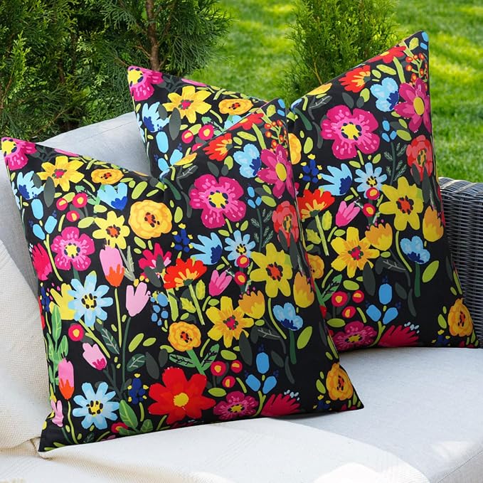 Adabana Outdoor Waterproof Floral Pillow Covers 18x18 Inch | Colorful Outdoor Pillow Covers Summer Decirative for Patio Furniture Porch Garden Pillows