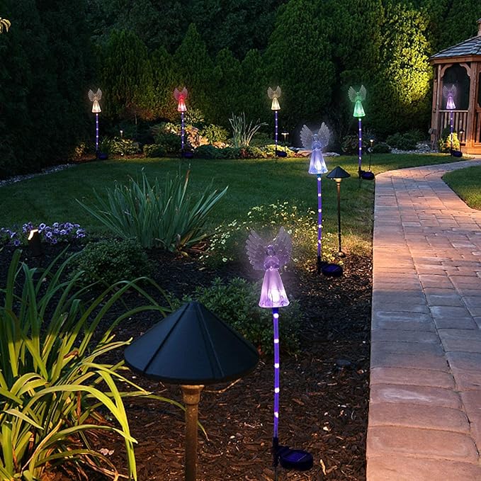 4 Pack Solar Angel Lights Outdoor Decor,Solar Powered Color Changing Angel Easter Stakes Decorative Memorial Lights Garden Yard Lawn Pathway Grave Cemetery Decoration,Valentine's Day Women Gift
