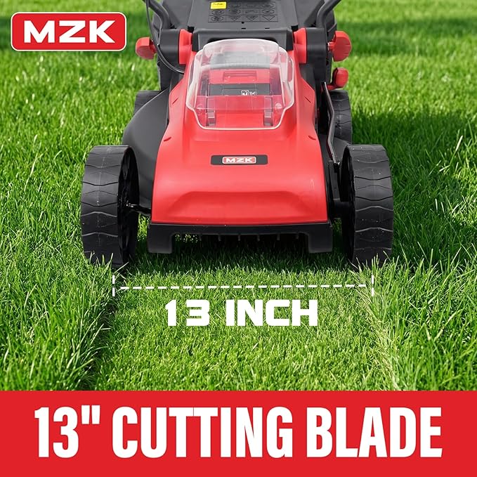 MZK 20V 13" Electric Lawn Mower, Brushless Cordless Lawn Mower with 4-Position Height Adjustment, Walk-Behind Push Mowers with 8 Gallon Grass Bag, 2 x 4.0Ah Batteries & Charger Included, LM13G8
