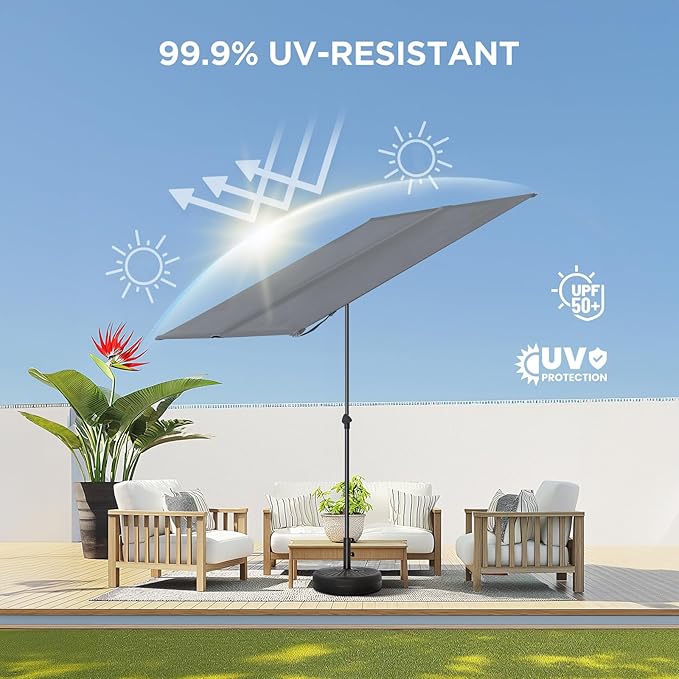 HOMSHADE 6x4ft Outdoor Balcony Umbrella - Flat Porch Pool Patio Umbrella Rectangular Canopy Shade UPF50+ UV Protection 360° Rotating & Tilting All Angles Applicable (Grey, No Base)