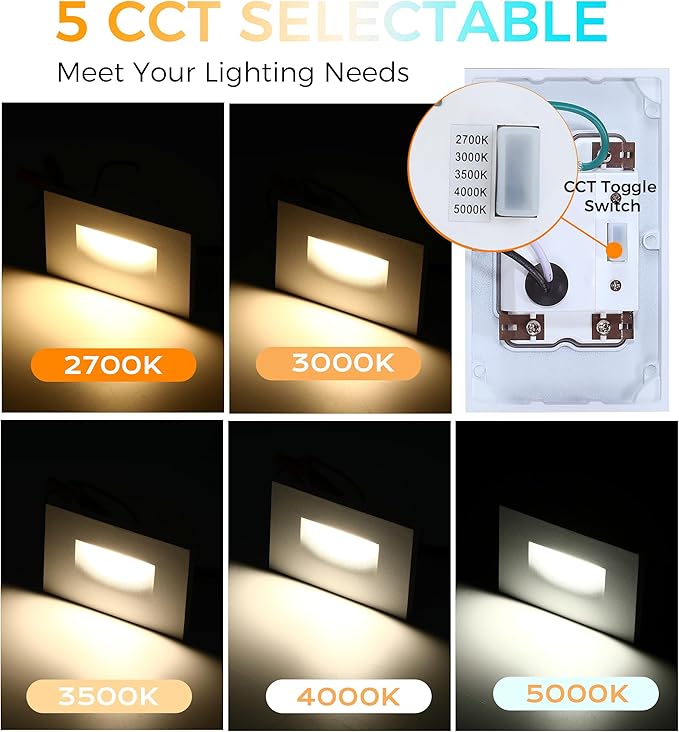 CLOUDY BAY 120V 5CCT Dimmable LED Indoor Outdoor Step Light,2700K/3000K/3500K/4000K/5000K,Stair Light,White,Pack of 3