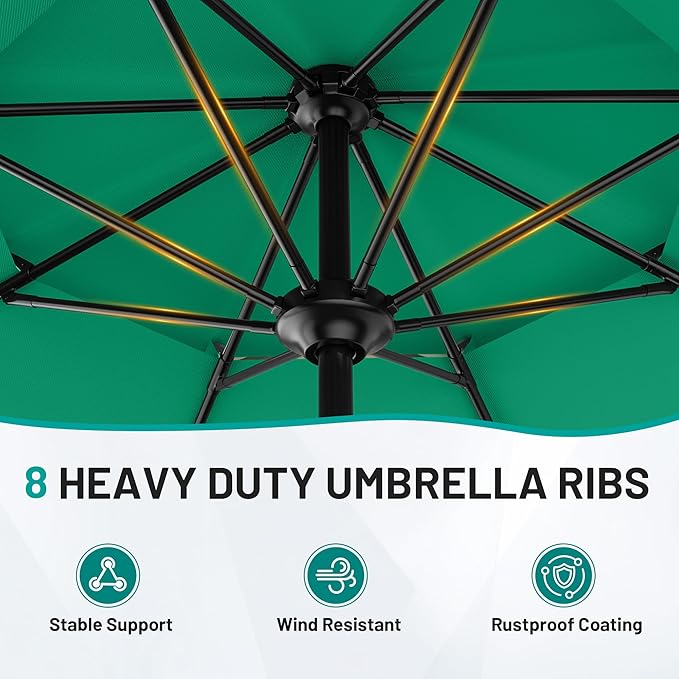 AreShark 11ft 2 Tiers Patio Umbrella - Outdoor Umbrella Waterproof UV Protection, Market Table Umbrella w/ 8 Sturdy Ribs&Crank for Pool, Porch, Garden(Turquoise)