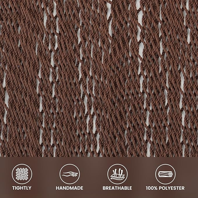 Lazy Daze Hammocks 13 FT Extra Large 2+ Person Caribbean Rope Hammock, Hand Woven Polyester XL Hammock with Spreader Bars, for Outside Outdoor Backyard Patio Poolside, 500 LBS Capacity, Brown