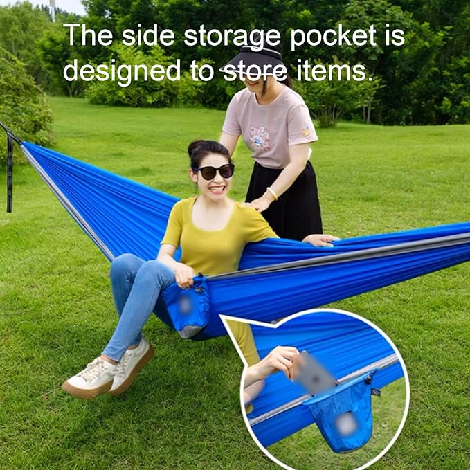 Nylon Hammock Outdoor Camping Travel Multi-Purpose Good Load-Bearing Portable Easy to Install Tree Hanging Hammock(Yellow-Gray)