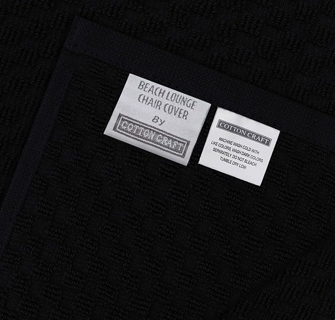 COTTON CRAFT Pool Lounge Chair Cover - 2 Pack Euro Spa Waffle Weave Chaise Lounge Cover - 100% Cotton Ringspun Terry Towel - Beach Chair Cover - Oversized 32 in W x 82 in Length x 7 in Pocket – Black