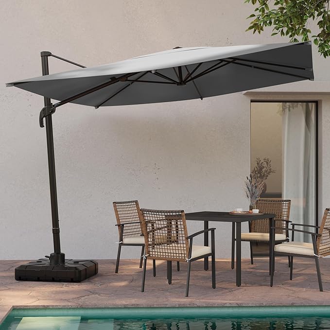 LAUSAINT HOME 10FT Square Cantilever Patio Umbrella, 360° Rotation Offset Umbrella with Aluminum Frame, Large Outdoor Sun Shade for Backyard, Pool, Deck, Lawn(Square, Grey)