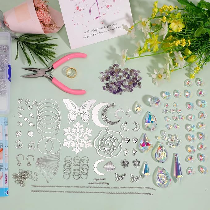 DIY Suncatchers, 400pcs Sun Catchers Supplies Kit Art and Crafts for Adults | Hanging Prism Sun Catcher with Crystals Rainbow Maker for Christmas Decor Indoor Window Home Wedding Outside Garden