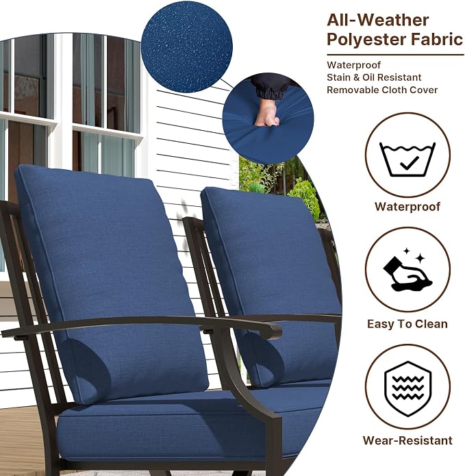 Gotland 7 Piece Outdoor Dining Set, Metal Outdoor Table and Chairs with X-Shaped Legs 1.5" Umbrella Hole, Patio Furniture Set with Waterproof Cushions, Patio Dining Sets for Backyard Deck Navy