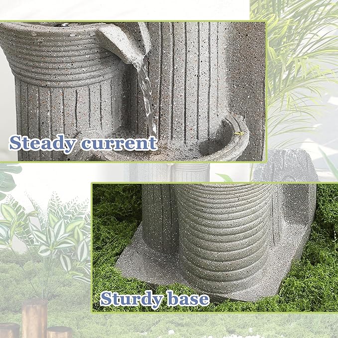 5-Tier Outdoor Indoor Water Feature Fountain, 24" H Indoor Cascading Waterfall with 4 LED Lights, Floor Standing Garden Fountain for Garden, Deck, Backyard, Patio, Yard (Light Grey)