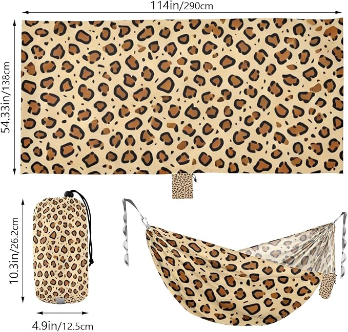 Classic Leopard Print Hammocks for Camping with Portabl Carry Bag Portable Hammock Indoor Outdoor Patio