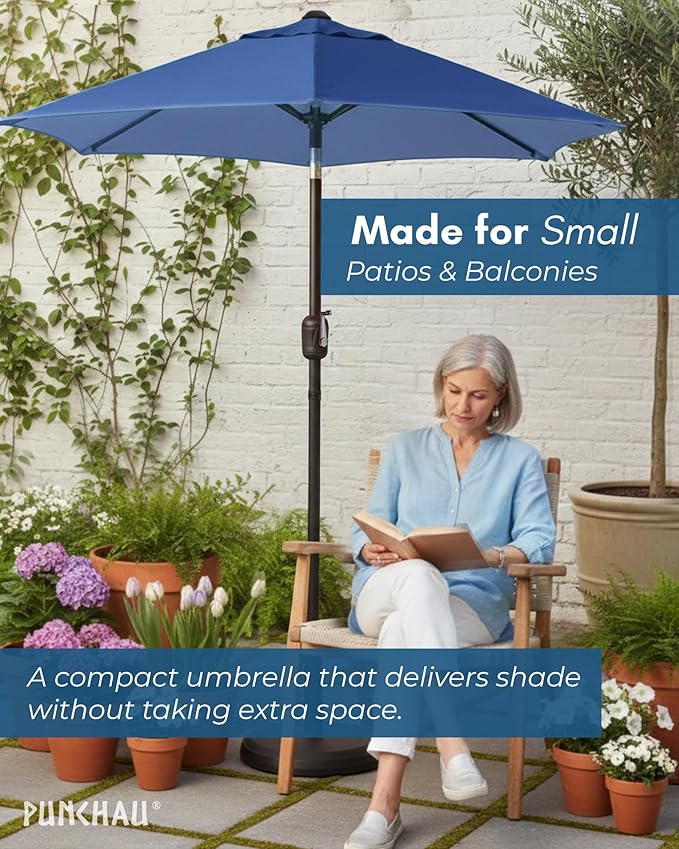 6 Ft Outdoor Patio Umbrella, Easy Open/Close Crank and Push Button Tilt Adjustment - Blue Market Umbrellas