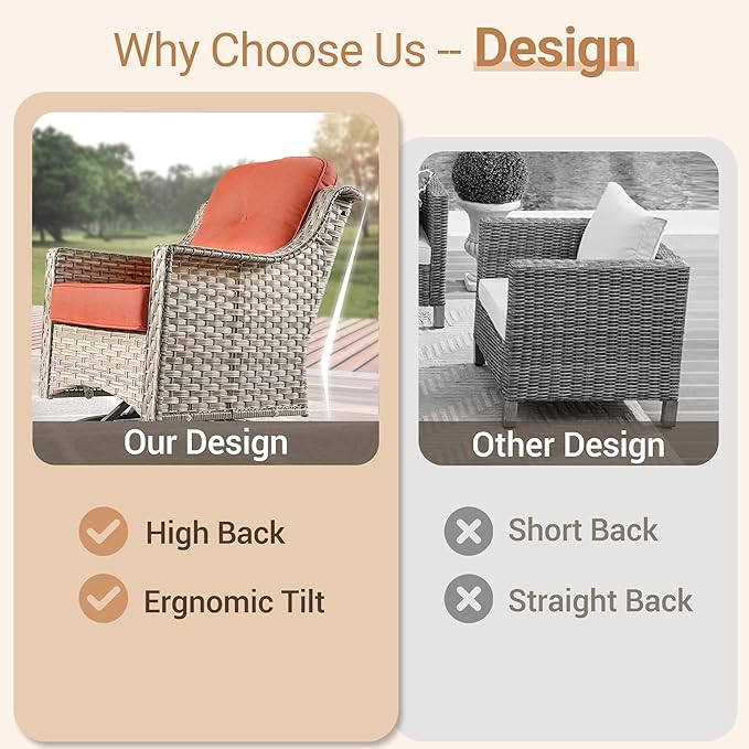 HOOOWOOO Patio Furniture Set,5 Pieces Wicker Outdoor Furniture,High Back Conversation Set with All Weather Resistant Fire Pit Table Couch Loveseat Chairs,Red